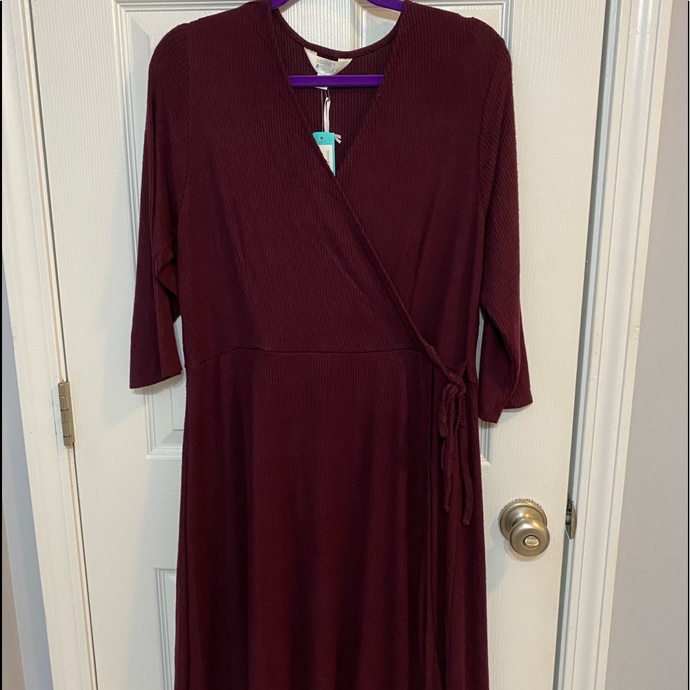 NWT 1X Market & Spruce Faux Wrap Rib Knit Dress